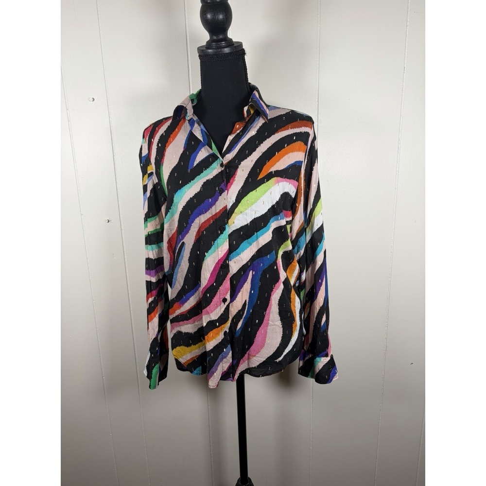 vilagallo womens blouse button up 42 (L) Colorful Shirt Viscose